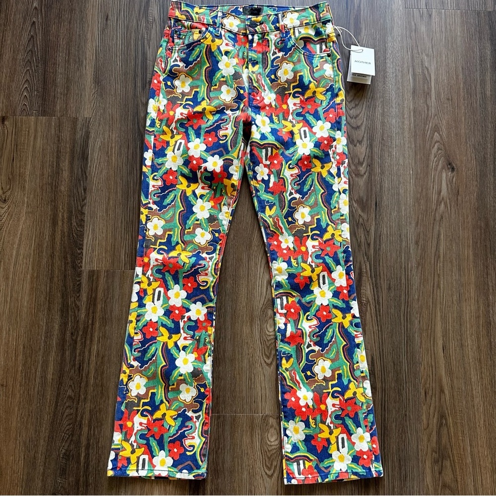 NEW Mother The Insider Flood High Rise Jeans Cosmic Bloom Floral Print Size 27 - Picture 1 of 13